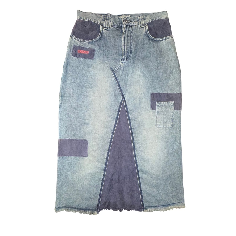 Cracker Denim Maxi Skirt Womens M Blue Good Vintage 90s Patchwork Corduroy Raw